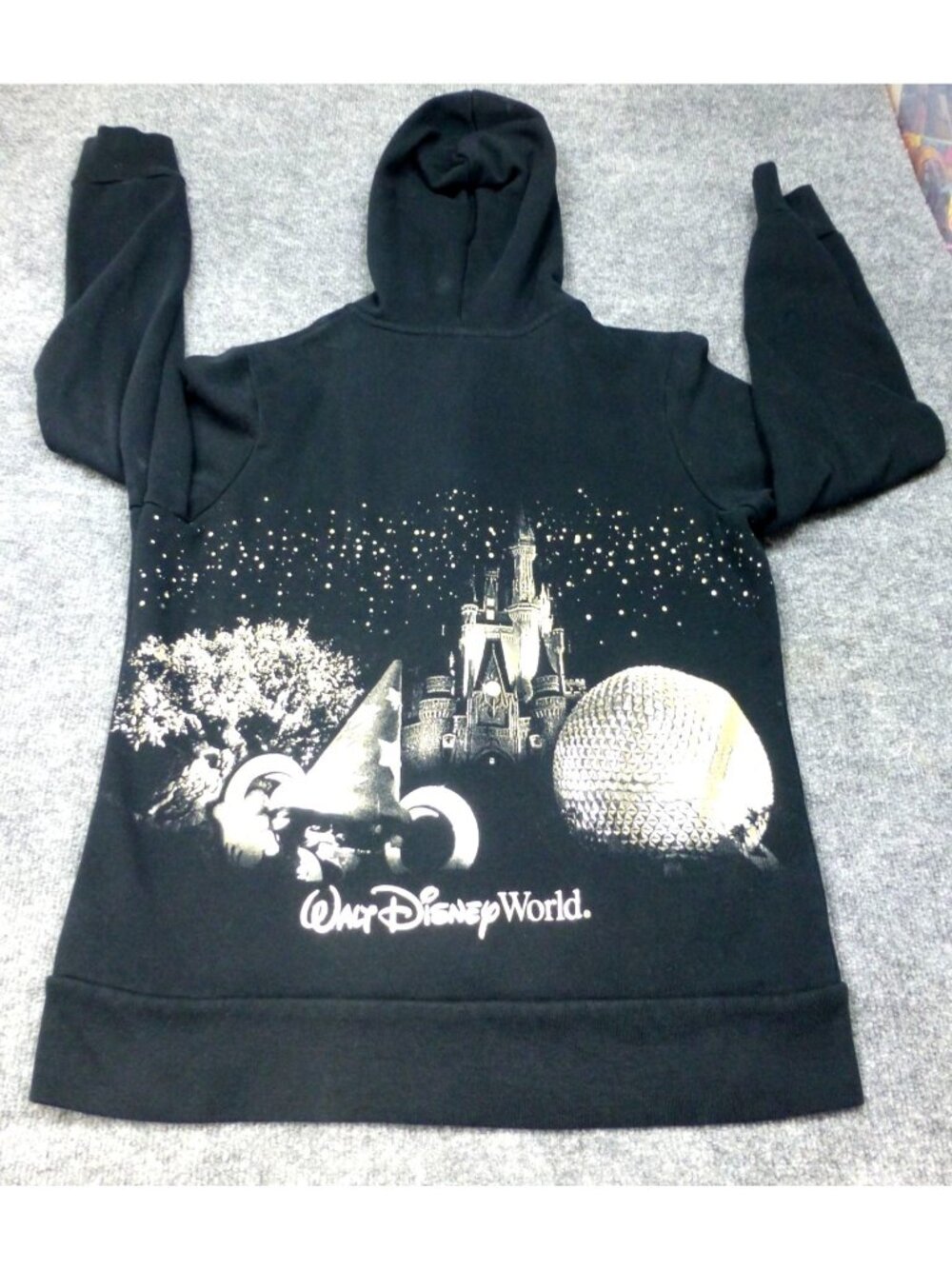 Disney Parks Black Zip-Up Hoodie Sweatshirt With Back Graphic & Front Logo Size